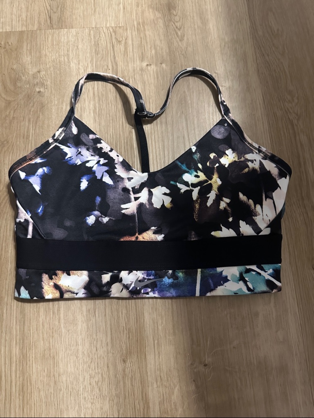 Nike Black Floral Print Strappy Sports Bra